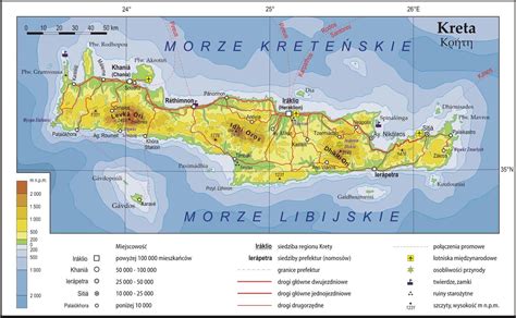 Mapa Krety z zaznaczeniem bezpiecznych i zagrożonych obszarów