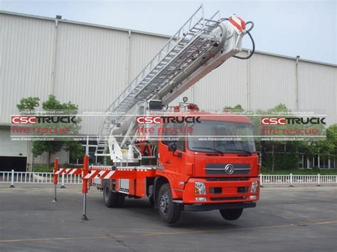 Scheme of a modern fire truck with a ladder, highlighting key components.