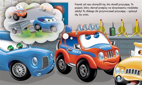 ilustracja przedstawiająca samochodzik Franek pomagający w akcji strażackiej