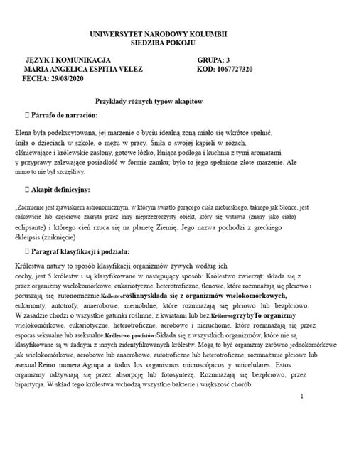 przykłady różnych typów PWP z opisem
