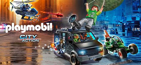 ilustracja przedstawiająca różne zestawy z serii Playmobil City Action