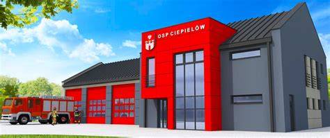 Inografika przedstawiająca plan modernizacji remizy OSP Lgota lub zdjęcie remizy po modernizacji