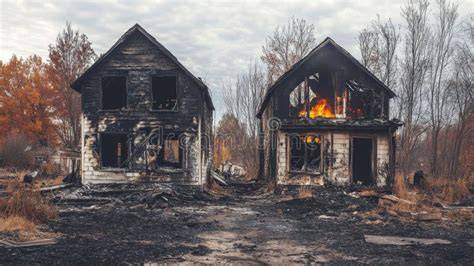 Thematic photo of a house fire in a rural setting or its aftermath