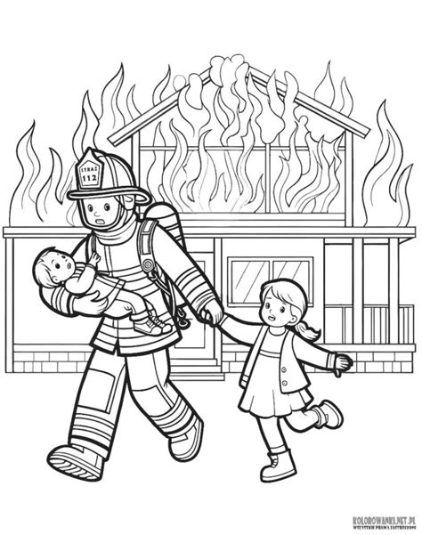 Ilustracja przedstawiająca dziecko lub dzieci kolorujące w kolorowance ze Strażakiem Samem.