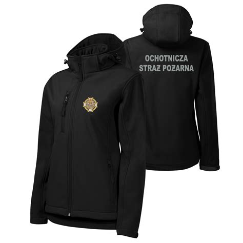 Grafika przedstawiająca detale kurtki OSP 3/4 bawełnianej, np. kieszenie, kaptur, regulację