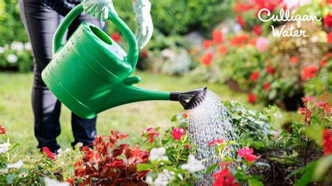 Thematic photo of a person watering flowers with a hose connected to a boca de riego