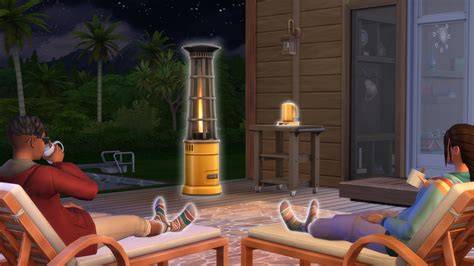 Sims 4 ognisko płonące obok krzeseł