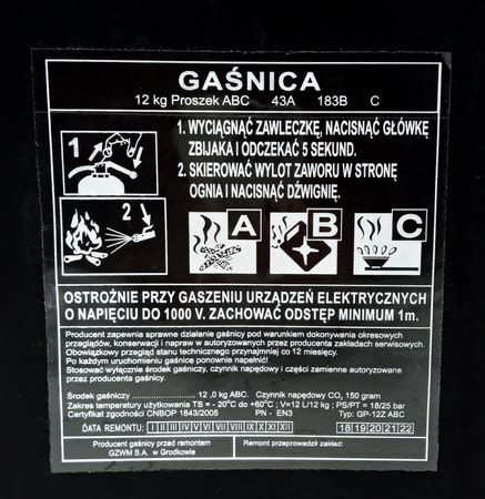 etykieta gaśnicy proszkowej z datą ważności