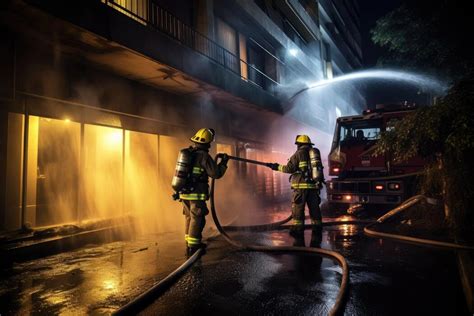 Thematic photo of firefighters extinguishing a house fire at night in a small town