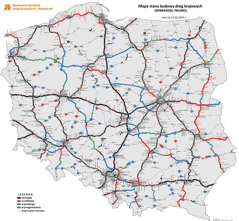 mapa drogowa z zaznaczonymi utrudnieniami i objazdami na AOW