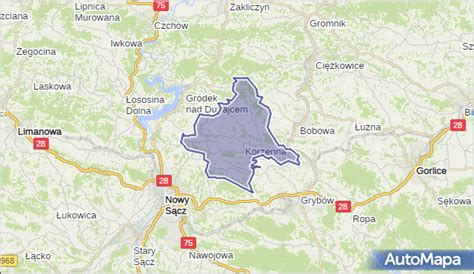 Mapa gminy Korzenna z zaznaczoną miejscowością Lipnica Wielka