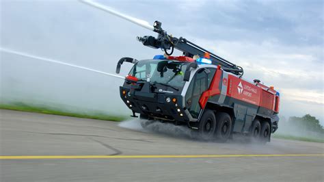 Rosenbauer Panther CA7 fire truck extinguishing a mock aircraft fire