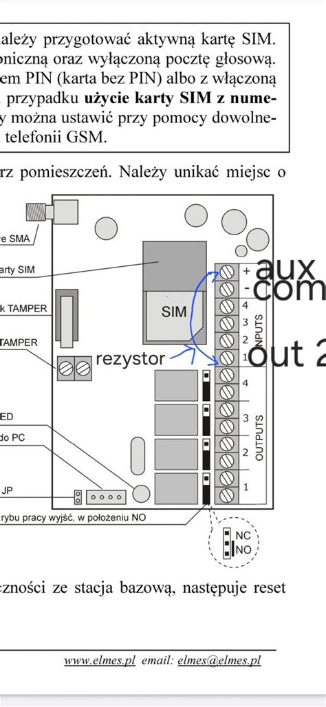 schemat podłączenia modułu GSM do syreny alarmowej OSP