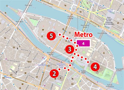 Mapa z lokalizacją Notre Dame i okolicznych ulic