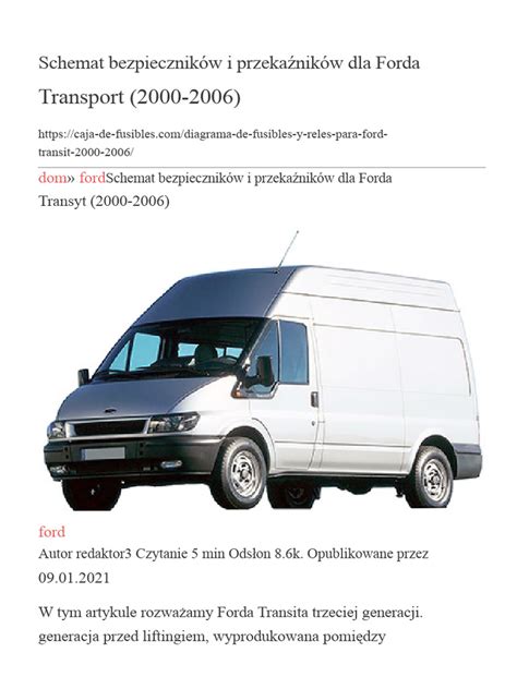 Infografika przedstawiająca schemat zabudowy ratowniczej Forda Transita z zaznaczeniem głównych elementów wyposażenia