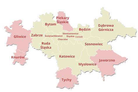 Map highlighting Czeladź and surrounding cities (Katowice, Dąbrowa Górnicza, Sosnowiec) to illustrate the visibility of smoke.