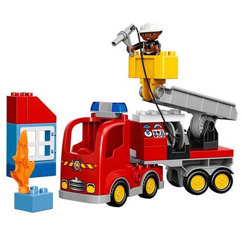 Thematic photo of LEGO DUPLO Fire Truck 10592 in action with a child playing