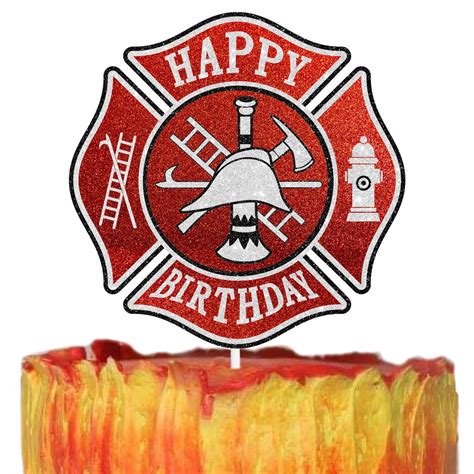 miniature polish firefighter helmet cake topper on a decorated cake