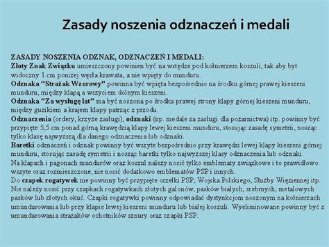 Schemat przedstawiający zasady noszenia ubioru letniego w OSP