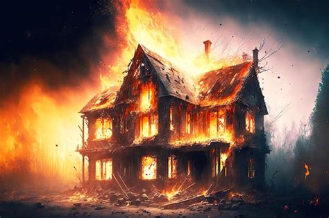 zdjęcie strażaków gaszących płonący dom