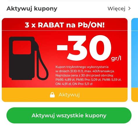 Infografika przedstawiająca szczegóły rabatu na paliwo (8 gr/l, 200l/miesiąc)