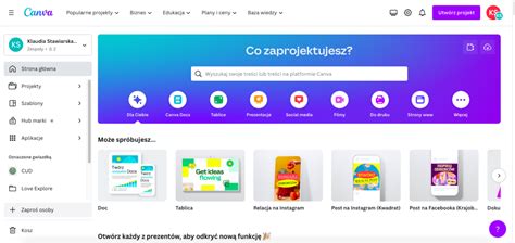 Zrzut ekranu interfejsu Canvy z otwartym projektem zaproszenia i narzędziami do edycji