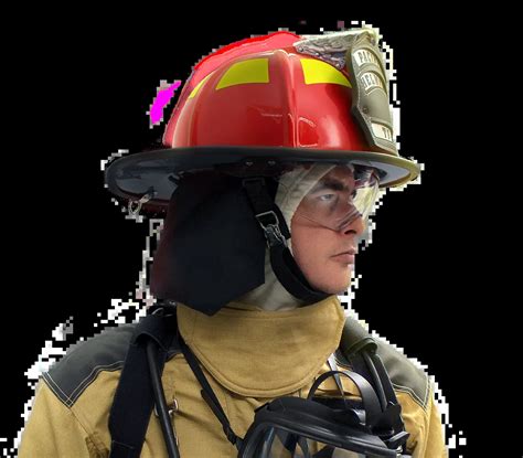 Thematic photo of a modern firefighter in action, wearing a helmet