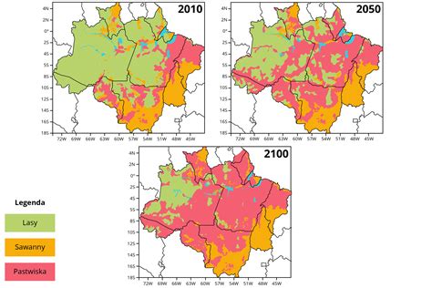 Mapa przedstawiająca zasięg wylesiania w regionie Amazonii w latach 1985-2023