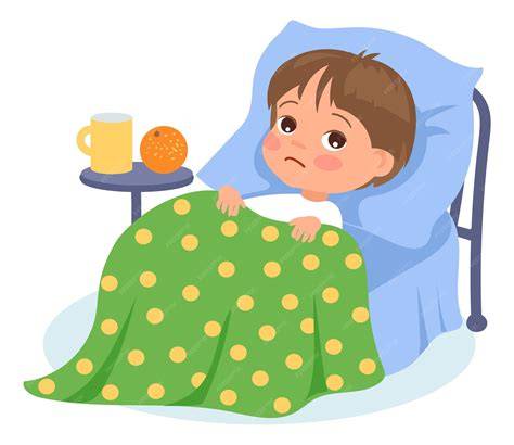 ilustracja przedstawiająca odizolowane dziecko w domu podczas choroby