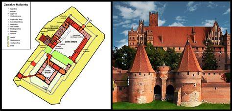 schemat zamku w Malborku z zaznaczoną lokalizacją Kościoła Najświętszej Marii Panny