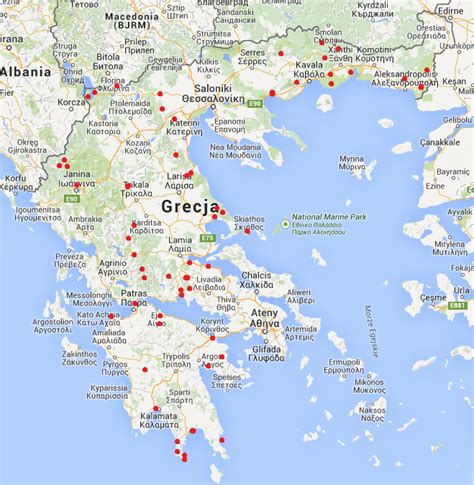 Mapa Grecji z zaznaczonymi obszarami zagrożonymi pożarami