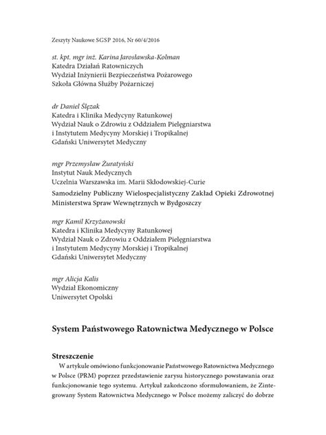 Schemat organizacyjny współpracy OSP z systemem Państwowego Ratownictwa Medycznego