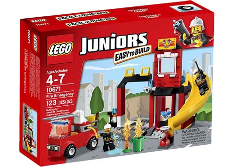 Detailed view of the LEGO Juniors Fire Emergency (10671) fire station and truck