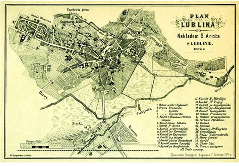 Plan Lublina z zaznaczonymi obszarami zniszczonymi przez pożar z 1575 roku