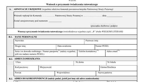 zdjęcie przykładowego wniosku o świadczenie ratownicze OSP