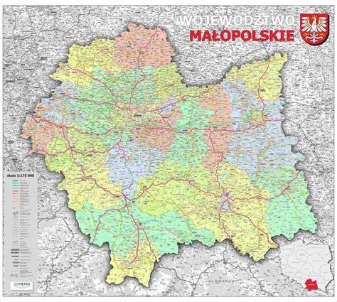 mapa województwa małopolskiego z zaznaczonymi jednostkami OSP, które otrzymały nowe wozy