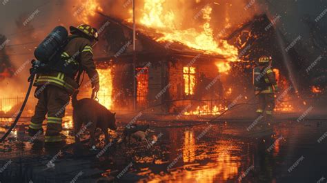 Thematic photo of firefighters rescuing people and animals from a burning building
