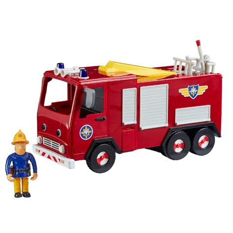 Thematic photo of Fireman Sam and his friends standing next to a fire truck in Pontypandy