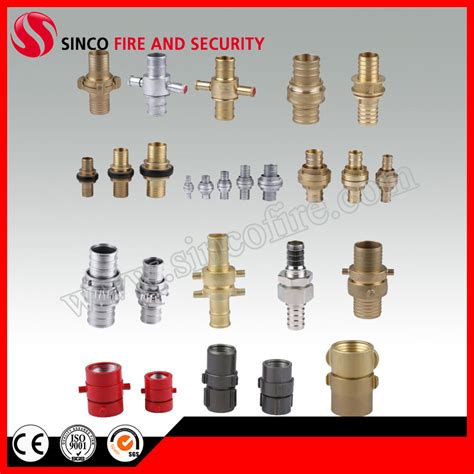 Infographic showing different types of fire hose couplings (storz, threaded) with their dimensions