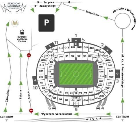 plan stadionu narodowego z zaznaczonym miejscem pożaru