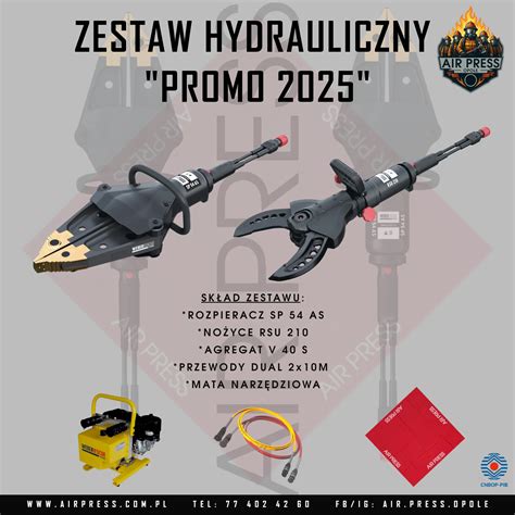 Zestaw strażackich narzędzi hydraulicznych z nożycami, rozpieraczem i pompą