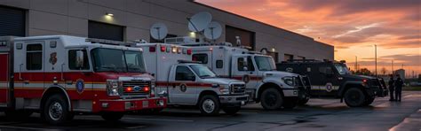 Thematic photo of a multi-story residential building with emergency services present, fire trucks and ambulances visible.
