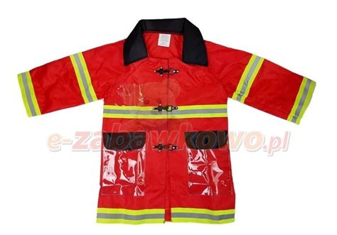 Szczegółowy widok kostiumu Strażaka Sama dla dziecka, ukazujący detale kurtki i paska.