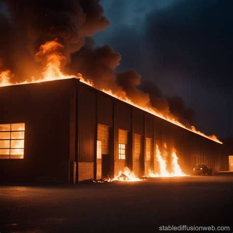 Firefighters working on a burning warehouse