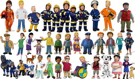 Thematic photo of Fireman Sam characters and vehicles