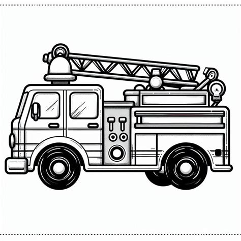 Grafika przedstawiająca prosty, ale szczegółowy szablon wozu strażackiego do kolorowania, gotowy do druku.