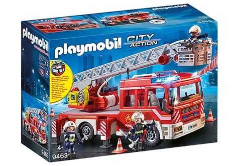 Ilustracja przedstawiająca samochód strażacki Playmobil 9463 z drabiną i akcesoriami