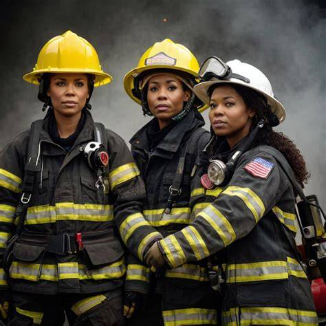 Photo of a female firefighter with modern equipment, looking ready for action