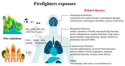 Infographic showing the health risks for firefighters (e.g., exposure to toxins, psychological stress)