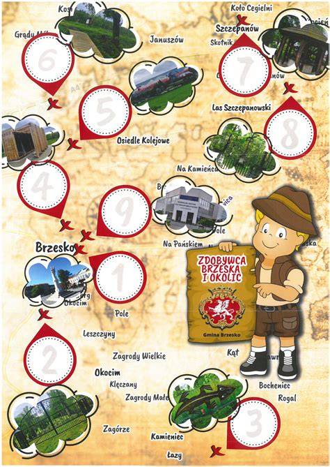 Mapa terenu z zaznaczonymi punktami zadań do gry terenowej